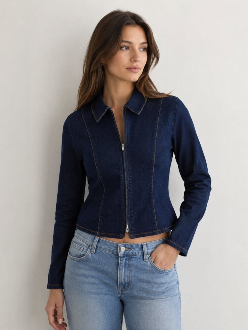 Urban Outfitters Dark Wash Stretch Denim Zip Jacket Small